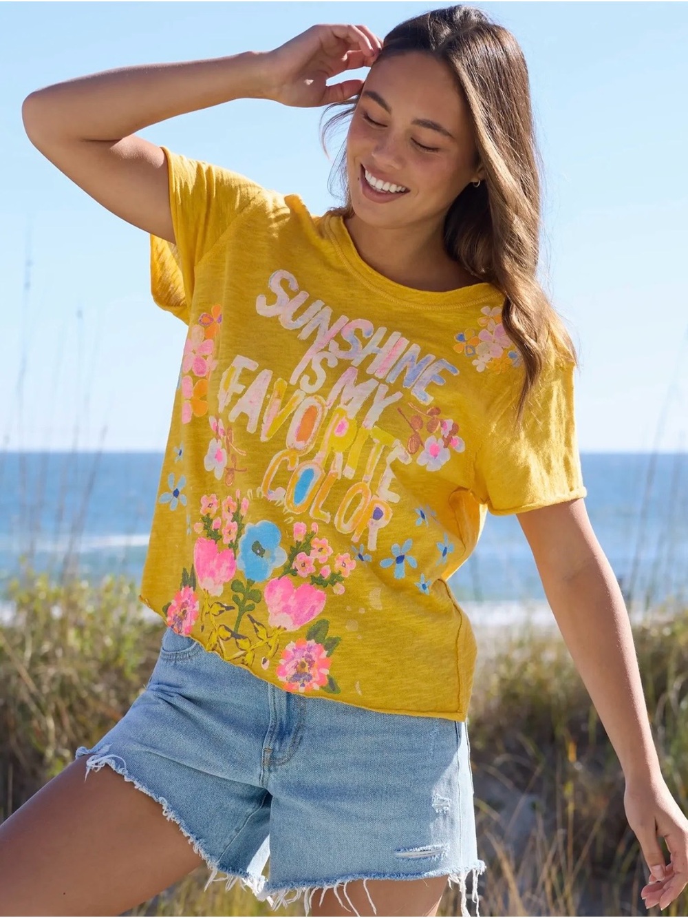 Natural Life Graphic Tee Women XL Sunshine Happy Quote Slub Knit Shirt Artsy
